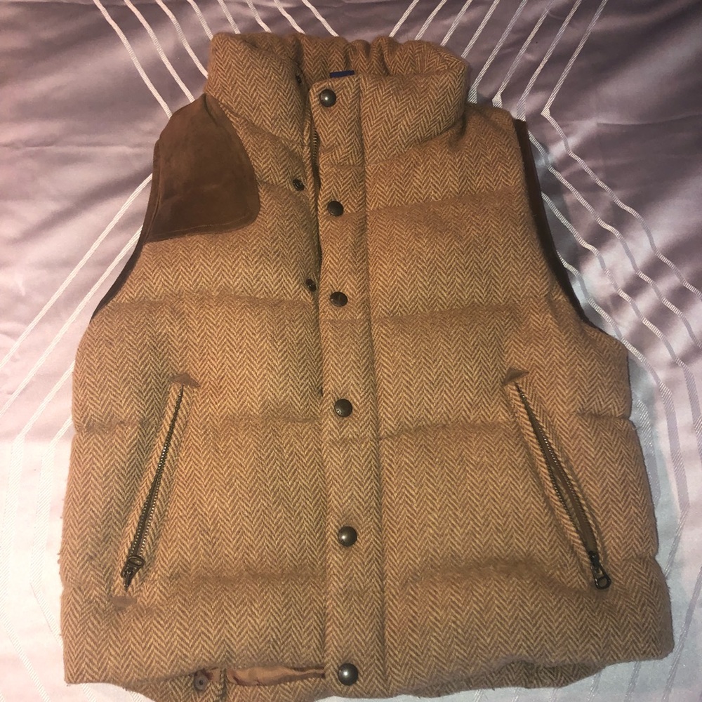 Womens Tan Herringbone Quilted Puff Vest
